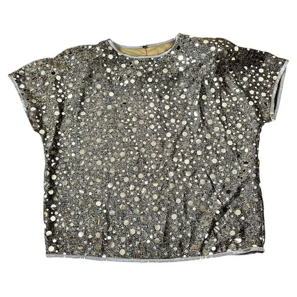 NOS Gold Sparkly Top Vtg Size 16 USA Glam Party Semi Sheer Caron Disco Rave New - Picture 3 of 17